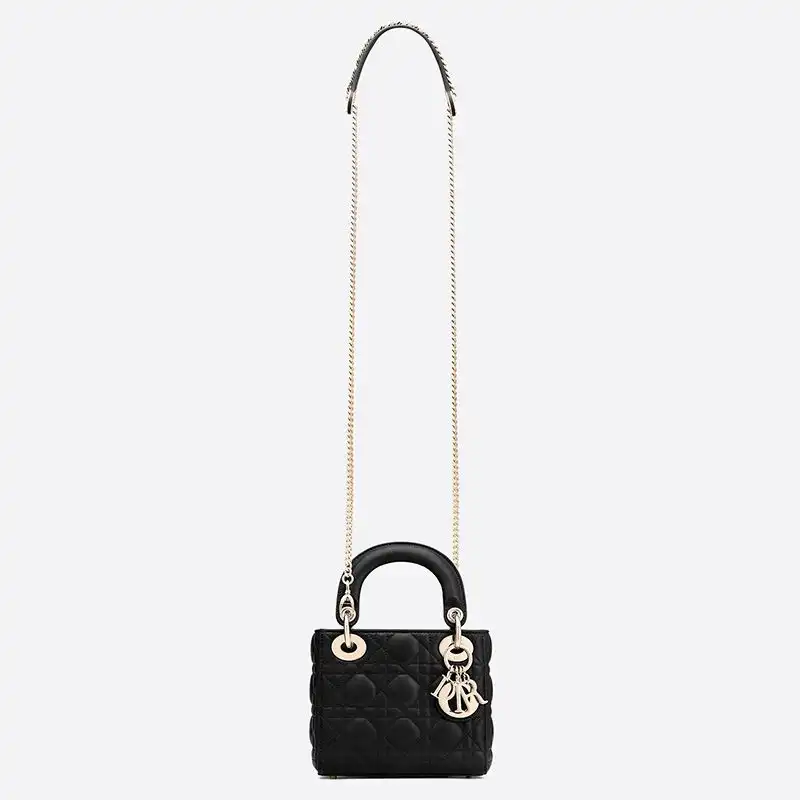 Cheap Mini Lady Dior Bag Cannage Lambskin Black 0125