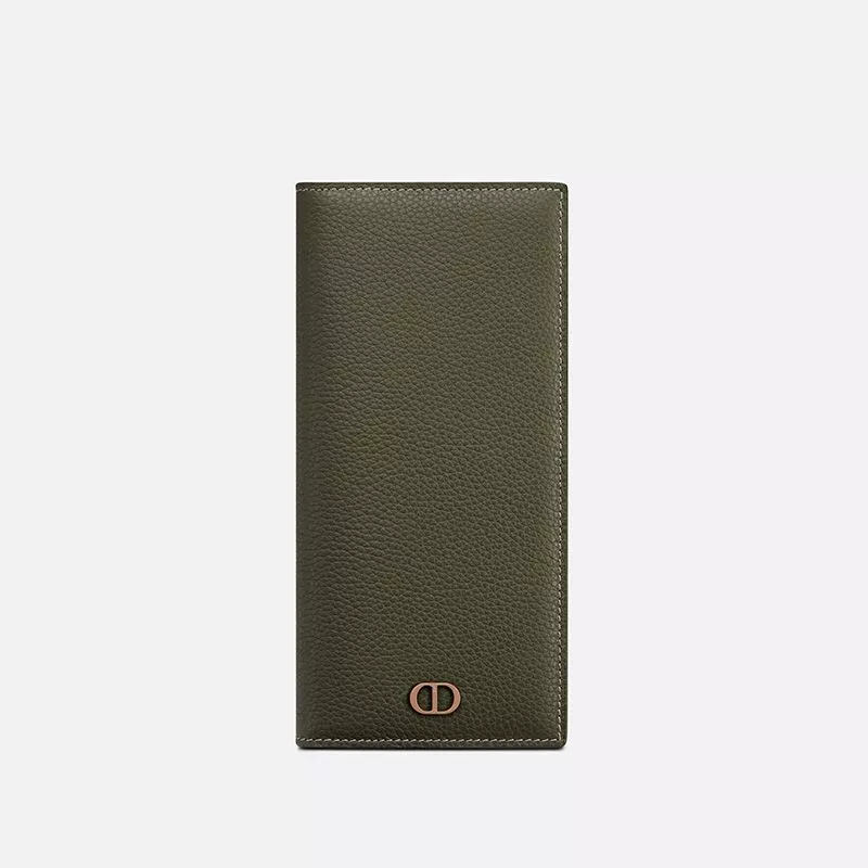 Cheap Large Dior Vertical Wallet Grained Calfskin with CD Icon Signature Olive 0120