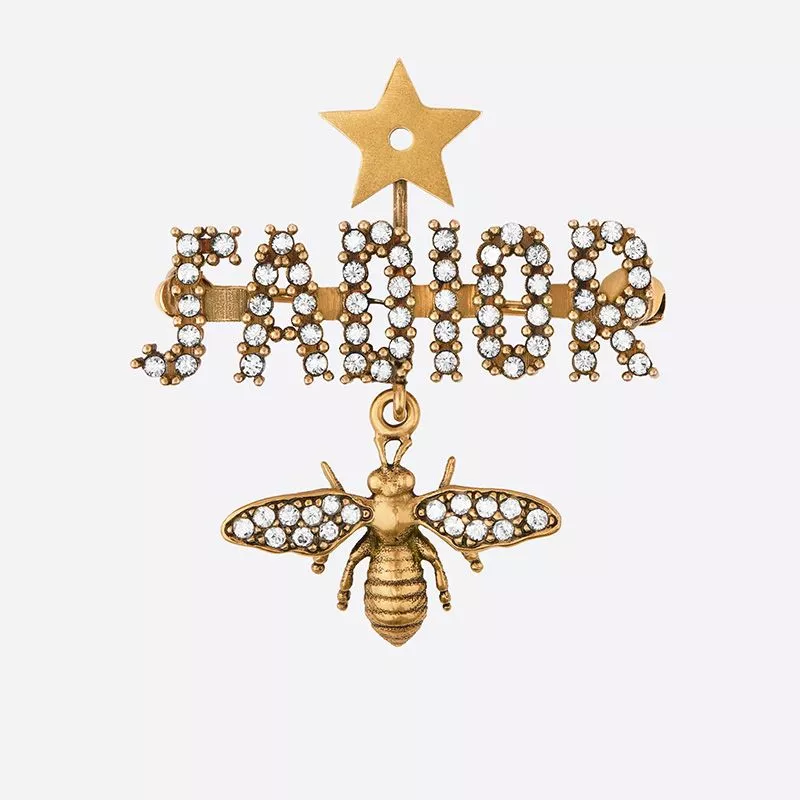 J'Adior Brooch with Bee Star White Crystals Gold 0113