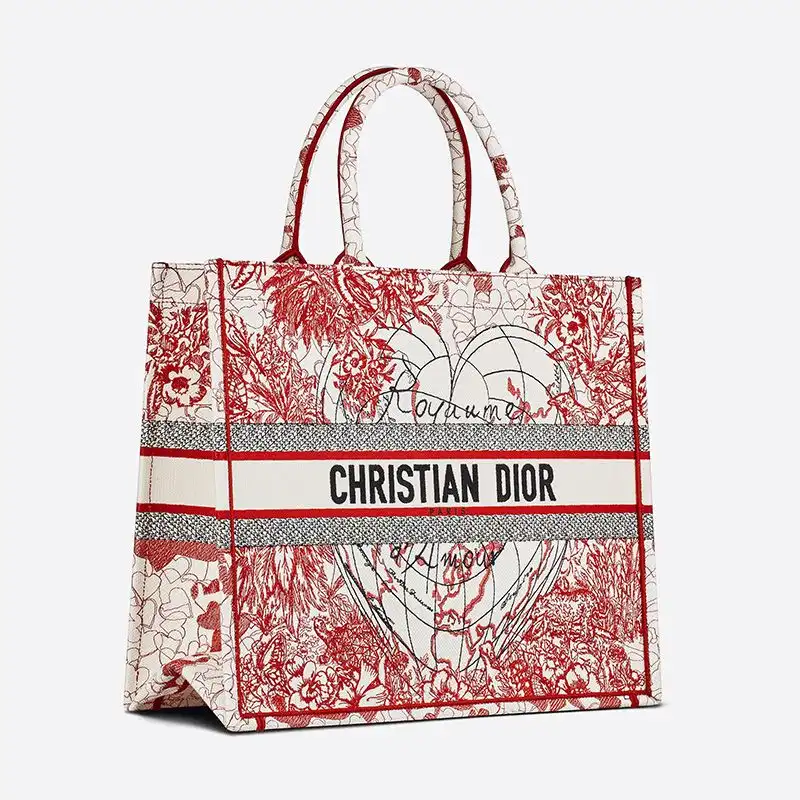 Cheap Dior Book Tote Dioramour D-Royaume d'Amour Motif Canvas Red White 0126