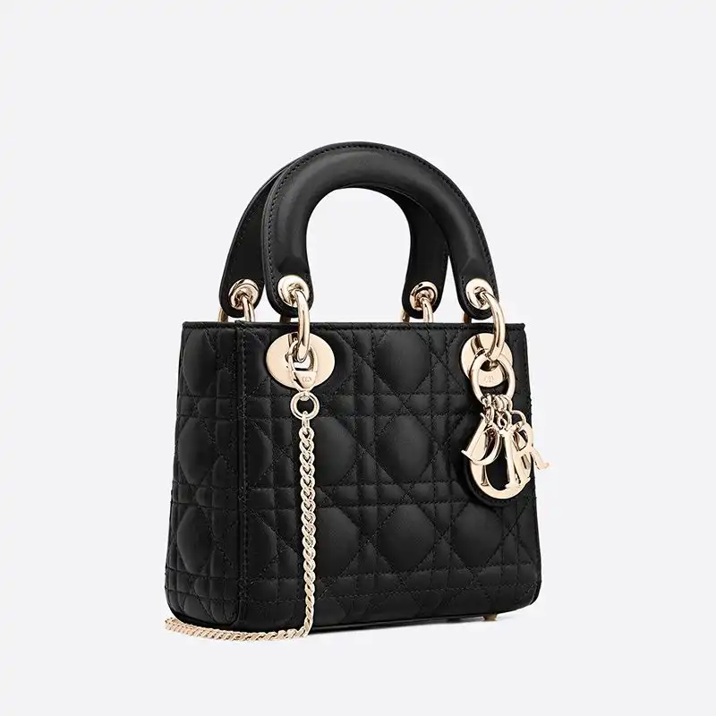 Cheap Mini Lady Dior Bag Cannage Lambskin Black 0125