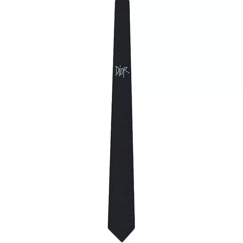 Dior Tie Shawn Logo Motif Silk Black 0113