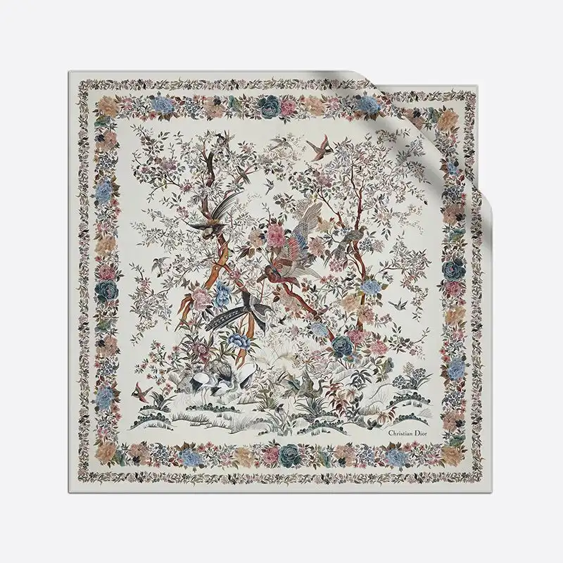 Cheap Dior Square Scarf Jardin d'Hiver Motif Silk White 0122