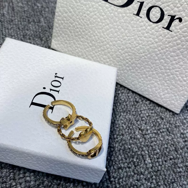 Cheap Dior Open Chain Knuckle Ring Set Metal and White Crystals Gold 0118