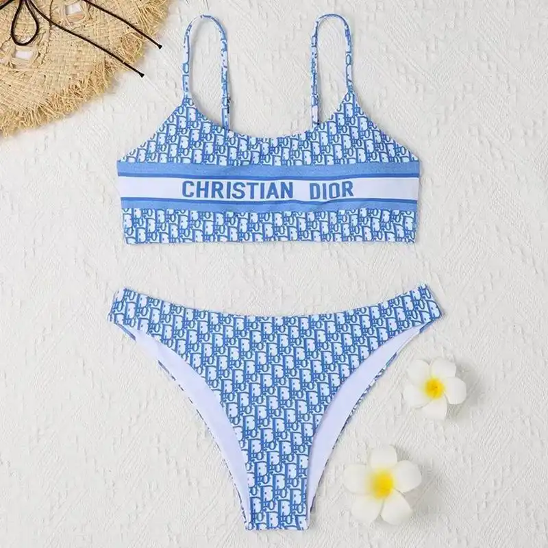 Cheap Christian Dior Spaghetti Bikini Women Oblique Motif Lycra Sky Blue 0130