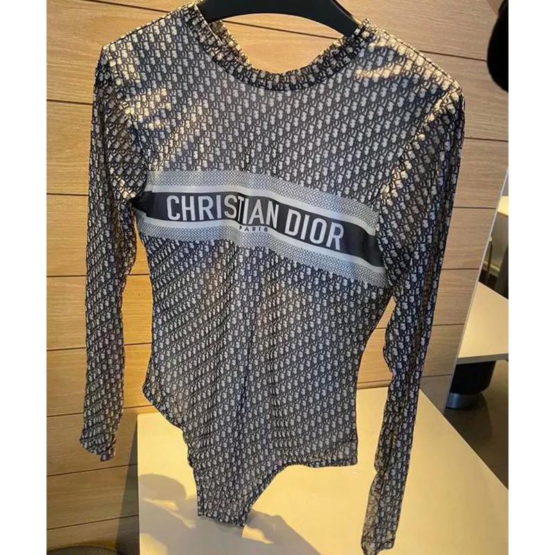 Christian Dior Bodysuit Women Oblique Motif Lycra Grey 0117