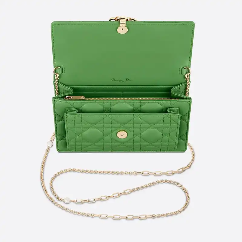 Cheap Lady Dior Chain Pouch Cannage Lambskin Green 0123