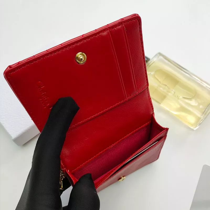 Cheap Lady Dior Flap Card Holder Patent Cannage Calfskin Red 0120