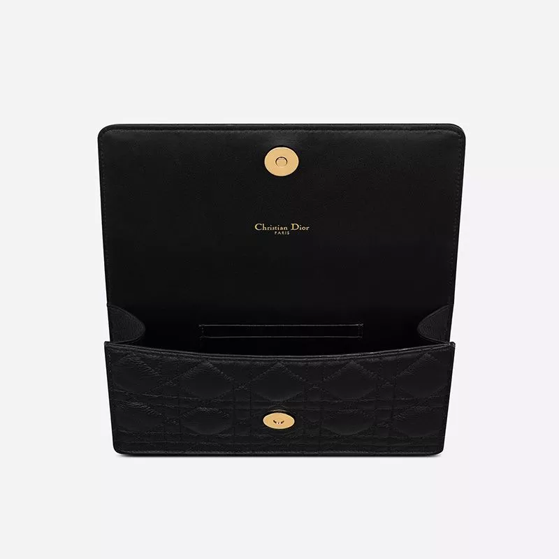 Cheap Dior Caro Belt Pouch with Chain Cannage Calfskin Black 0120