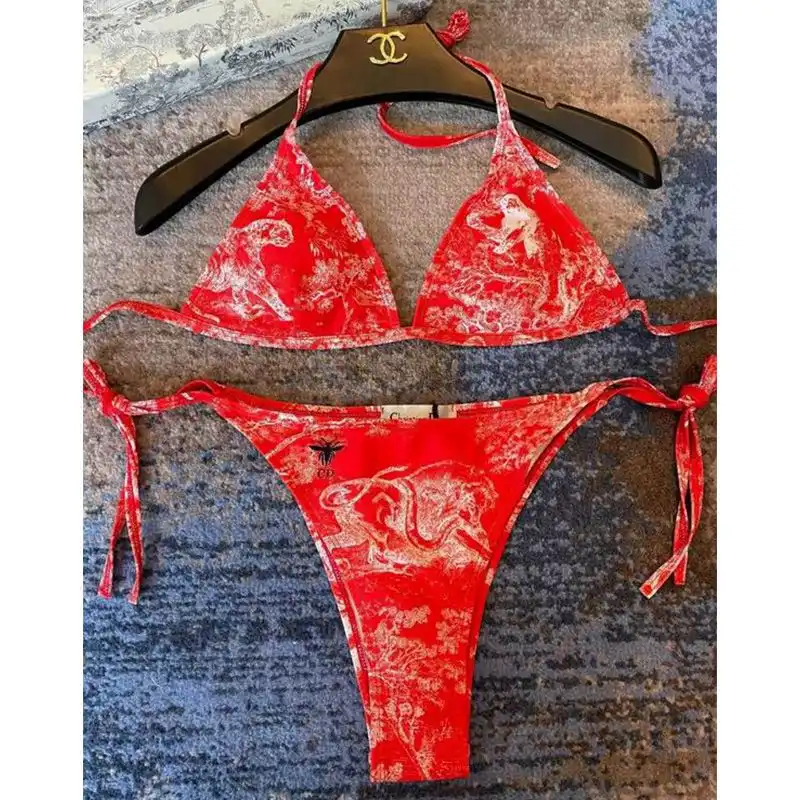 Cheap Dior Bikini Women Toile De Jouy with Bee CD Motif Lycra Red 0129