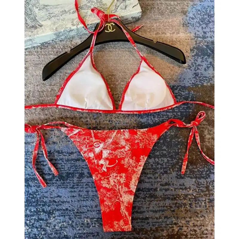 Cheap Dior Bikini Women Toile De Jouy with Bee CD Motif Lycra Red 0129