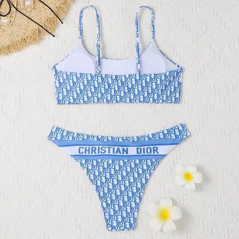 Cheap Christian Dior Spaghetti Bikini Women Oblique Motif Lycra Sky Blue 0130