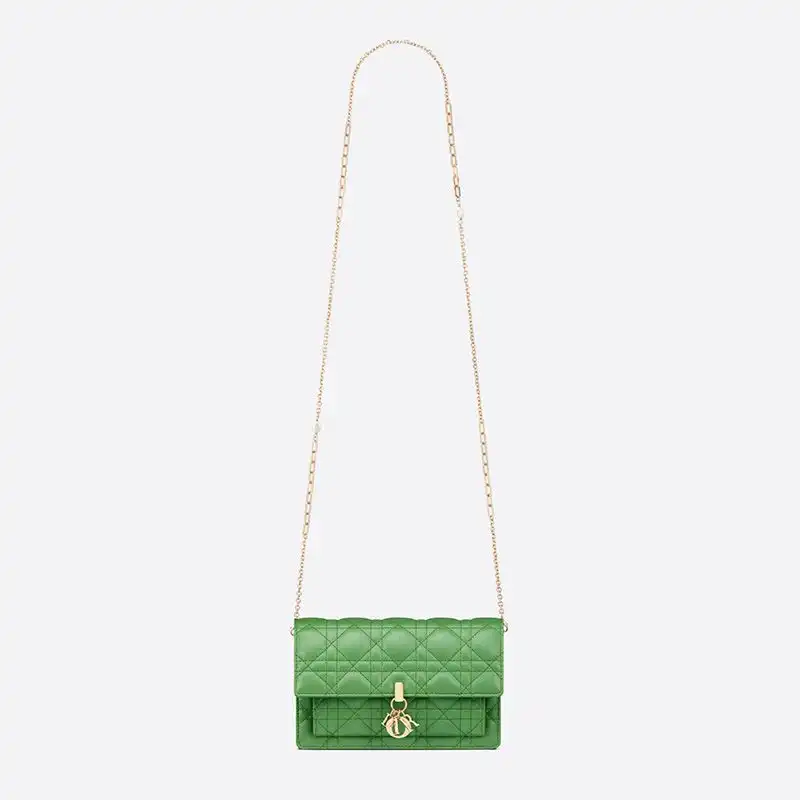 Cheap Lady Dior Chain Pouch Cannage Lambskin Green 0123