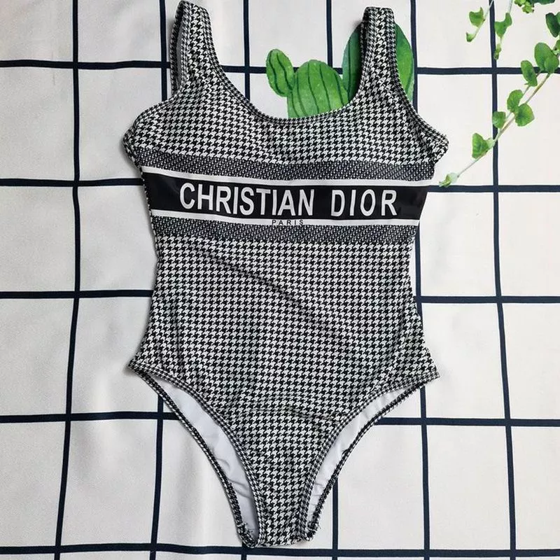 Christian Dior Swimsuit Women Micro Houndstooth Motif Lycra Black 0116