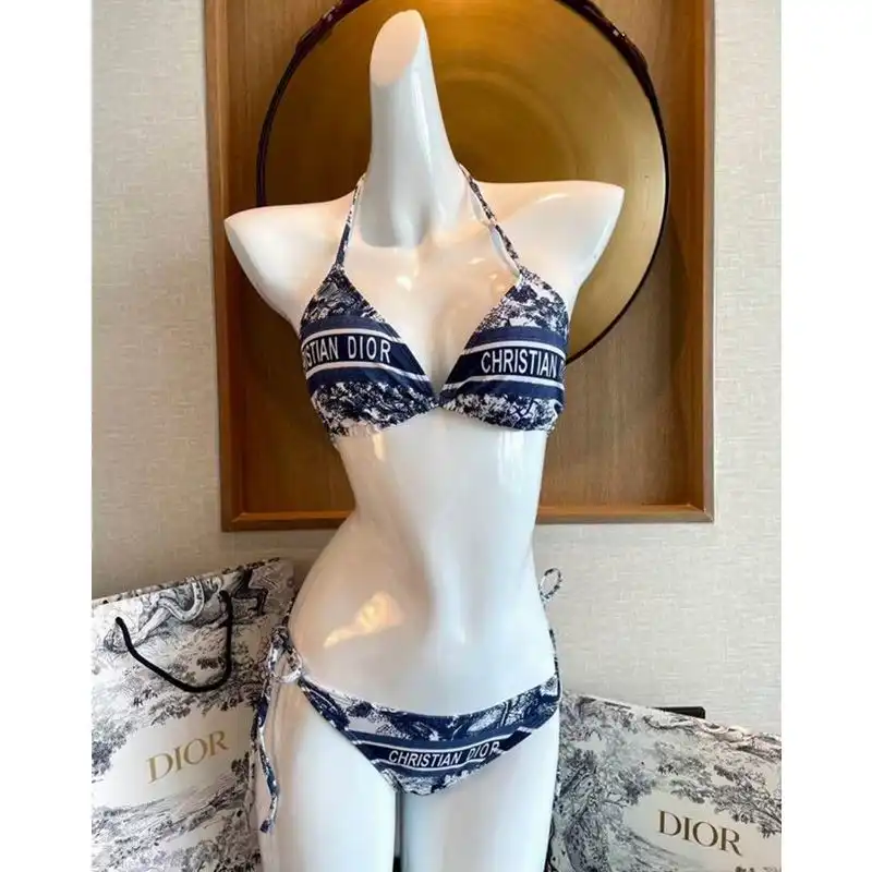 Cheap Christian Dior Bikini Women Toile De Jouy Motif Lycra Blue 0130