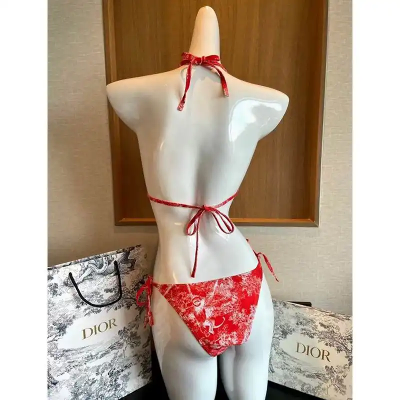 Cheap Dior Bikini Women Toile De Jouy with Bee CD Motif Lycra Red 0129