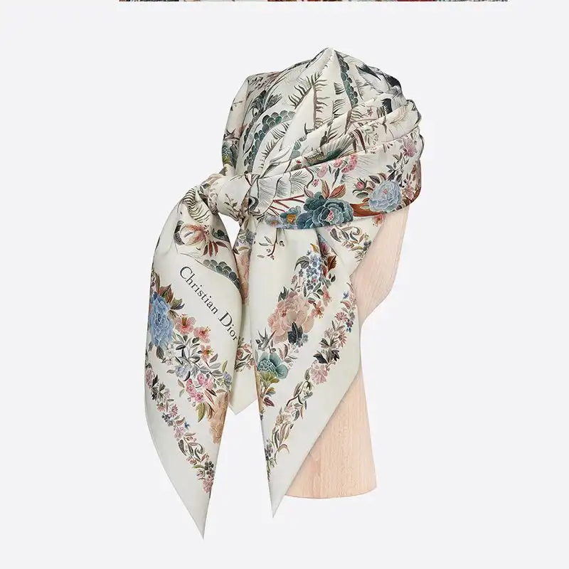 Cheap Dior Square Scarf Jardin d'Hiver Motif Silk White 0122