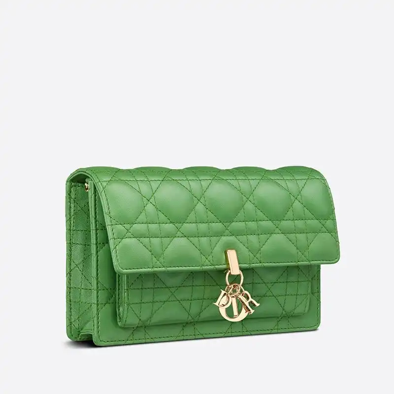 Cheap Lady Dior Chain Pouch Cannage Lambskin Green 0123