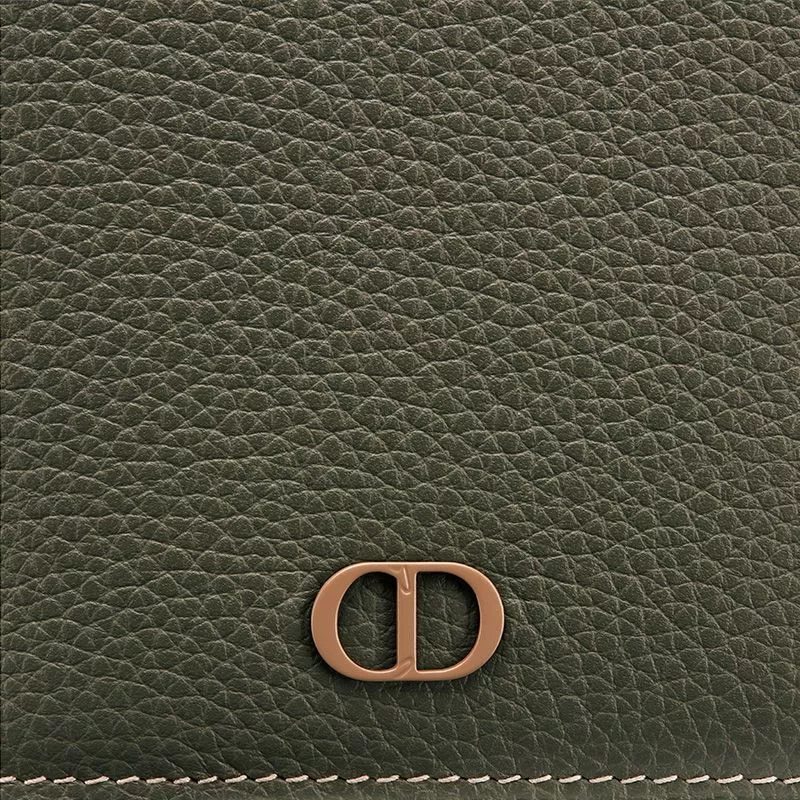 Cheap Large Dior Vertical Wallet Grained Calfskin with CD Icon Signature Olive 0120