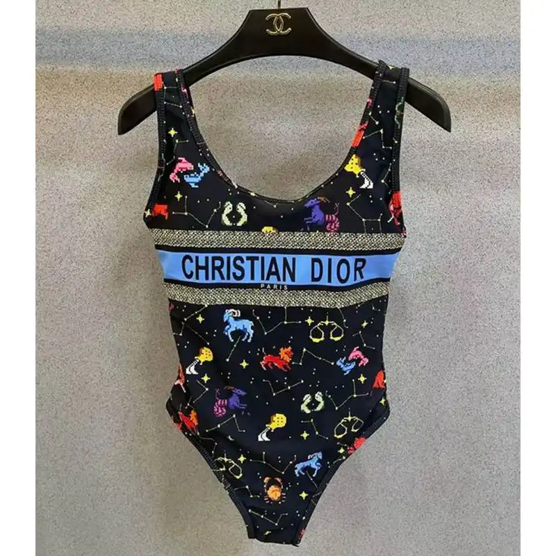 Cheap Christian Dior Swimsuit Women Pixel Zodiac Motif Lycra Black 0129