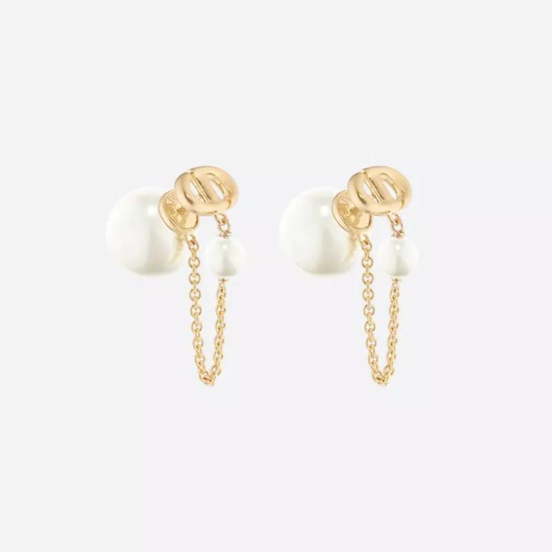 Dior Tribales Earrings Chain Metal And White Resin Pearls Gold 0118