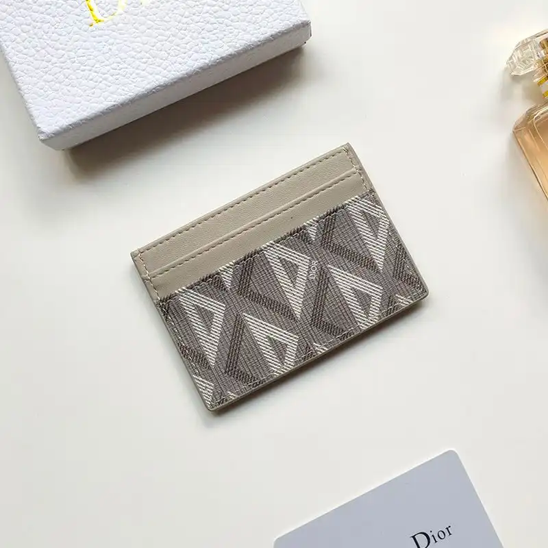 Cheap Dior Card Holder CD Diamond Motif Canvas With CD Icon Signature Grey 0123