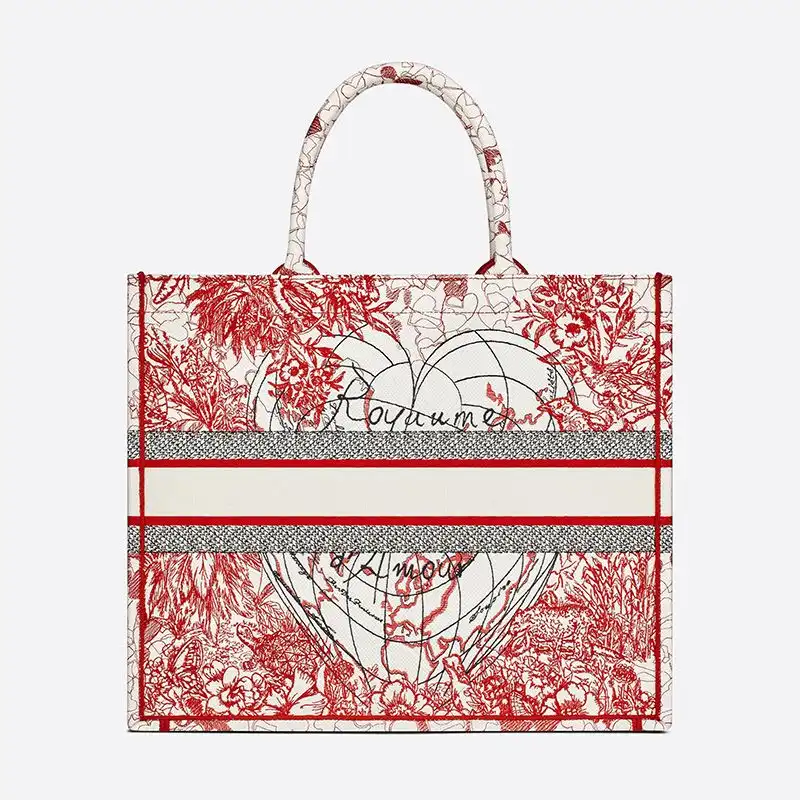 Cheap Dior Book Tote Dioramour D-Royaume d'Amour Motif Canvas Red White 0126