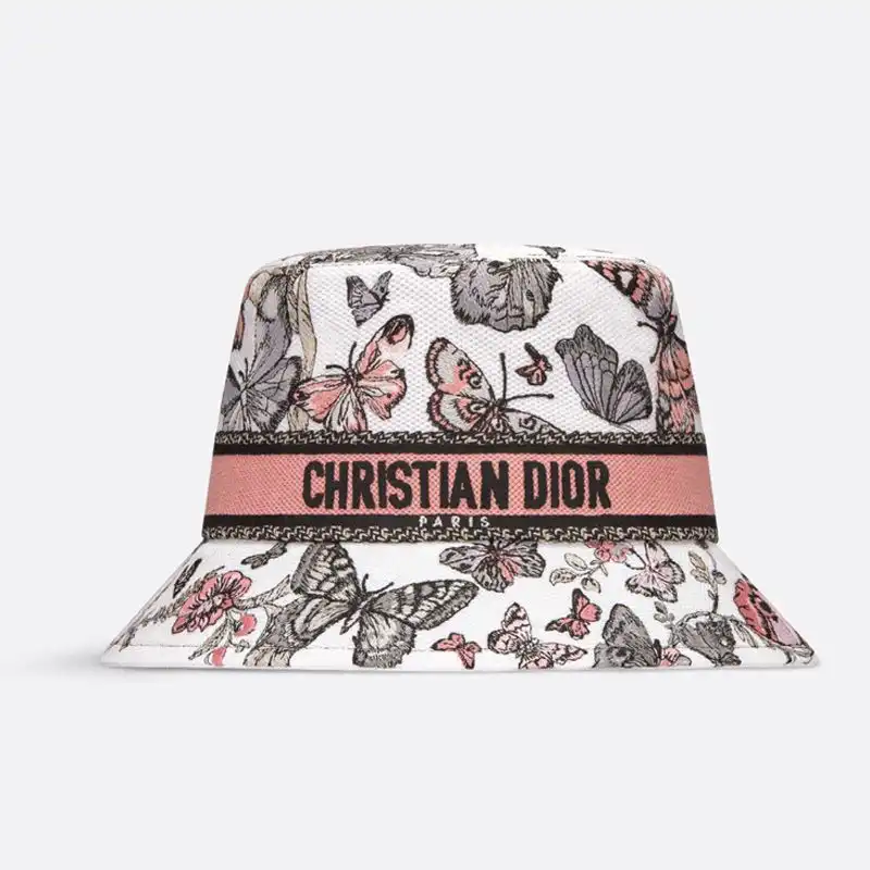 Cheap Christian Dior Bucket Hat Toile de Jouy Mexico Motif Cotton White Pink 0122