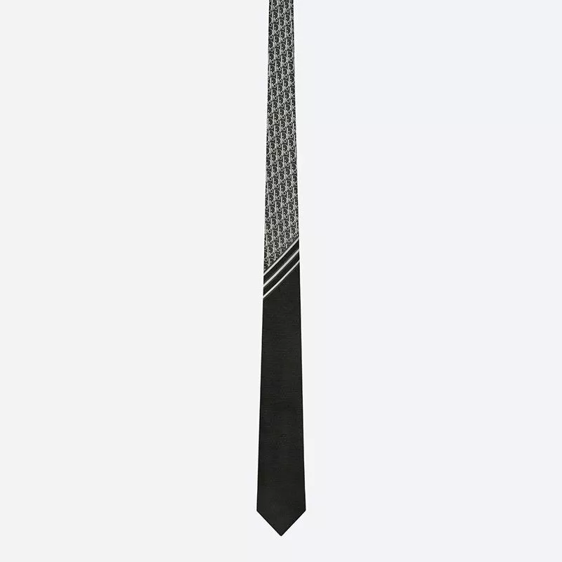 Dior Tie Striped Oblique Motif Silk Black 0112