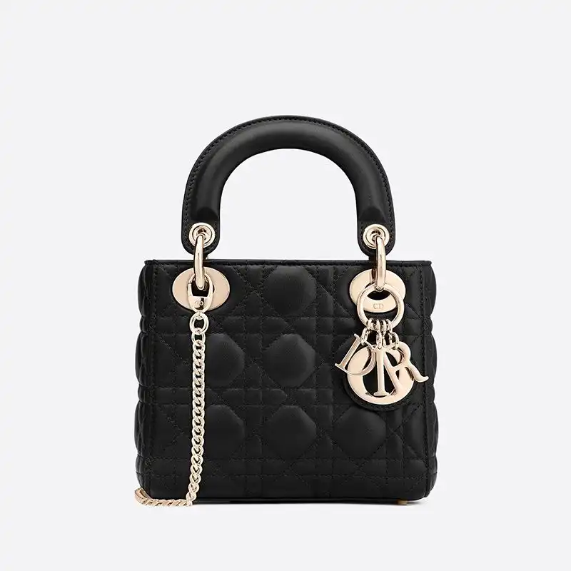 Cheap Mini Lady Dior Bag Cannage Lambskin Black 0125