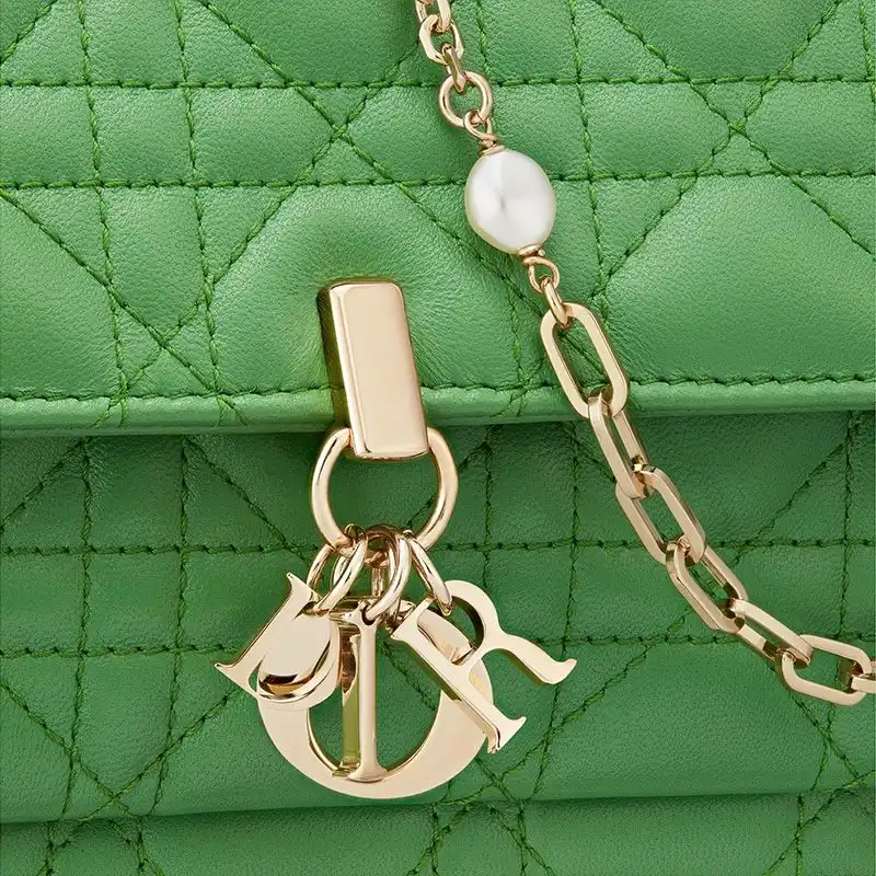 Cheap Lady Dior Chain Pouch Cannage Lambskin Green 0123