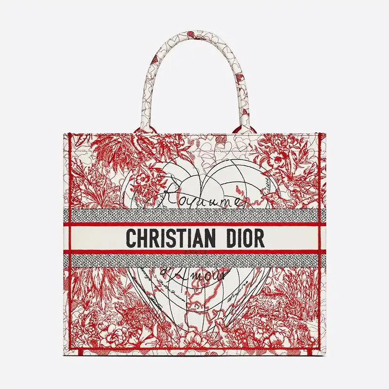 Cheap Dior Book Tote Dioramour D-Royaume d'Amour Motif Canvas Red White 0126