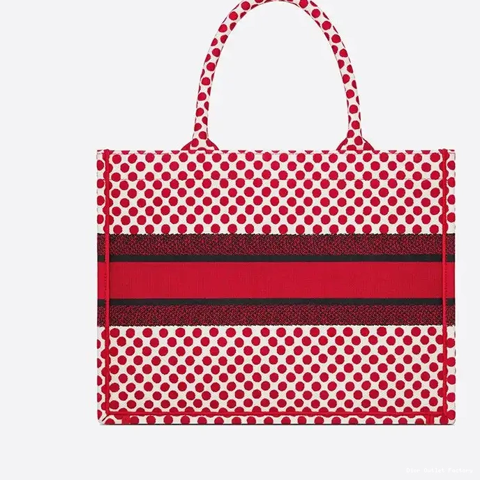 Cheap Canvas Motif Dior Book Red Dots Tote 0217