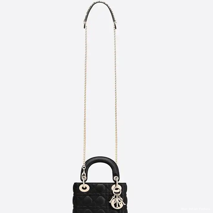 Cheap Dior Cannage Black Bag Mini Lady Lambskin 0220