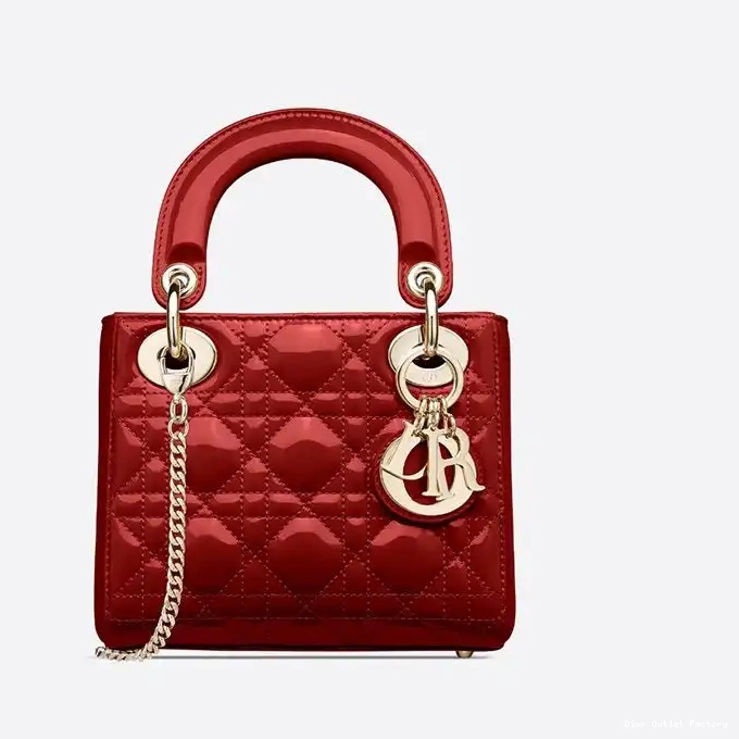 Cheap Bag Lady Calfskin Cannage Patent Mini Dior Red 0215