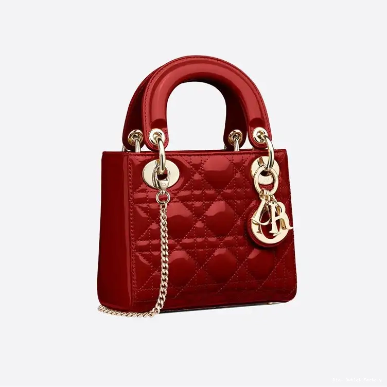 Cheap Bag Lady Calfskin Cannage Patent Mini Dior Red 0215