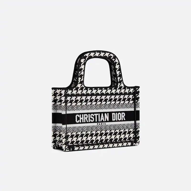 Cheap Mini Dior Book Tote Macro Houndstooth Motif Canvas Black 0205