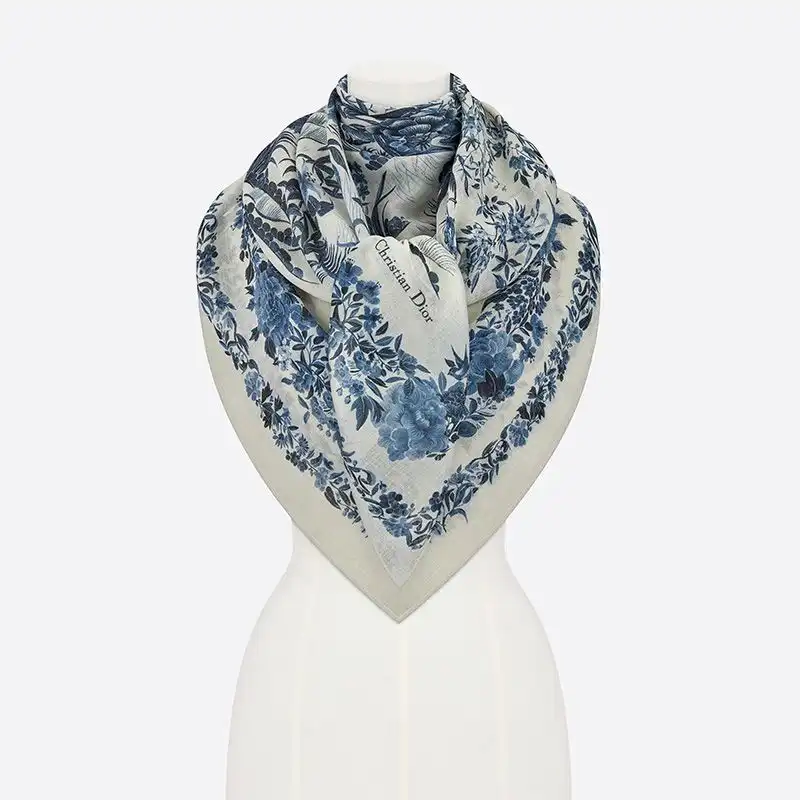 Cheap Dior Shawl Jardin d'Hiver Motif Cashmere and Silk Blue 0204