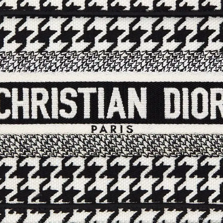 Cheap Black Macro Houndstooth Canvas Mini Motif Dior Book Tote 0219