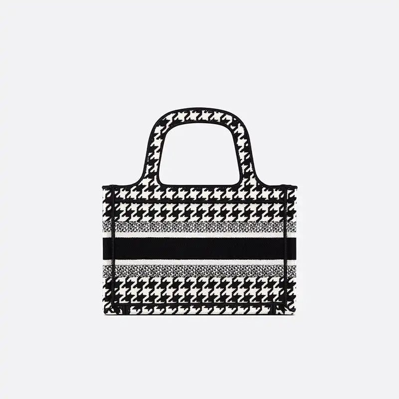 Cheap Mini Dior Book Tote Macro Houndstooth Motif Canvas Black 0205