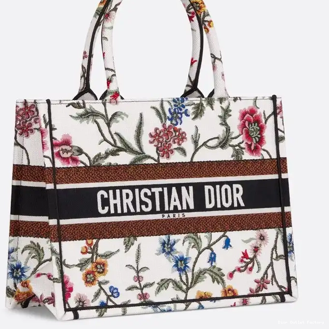 Cheap Dior Motif Fleurs Canvas Petites Book White Tote 0222