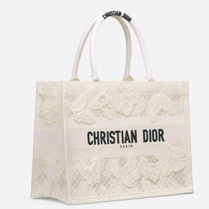 Cheap Canvas Motif D-Lace Book Tote Dior White Butterfly 0216