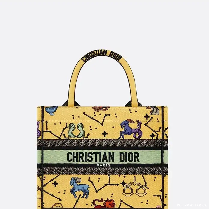 Cheap Dior Canvas Zodiac Book Pixel Motif Yellow Tote 0212