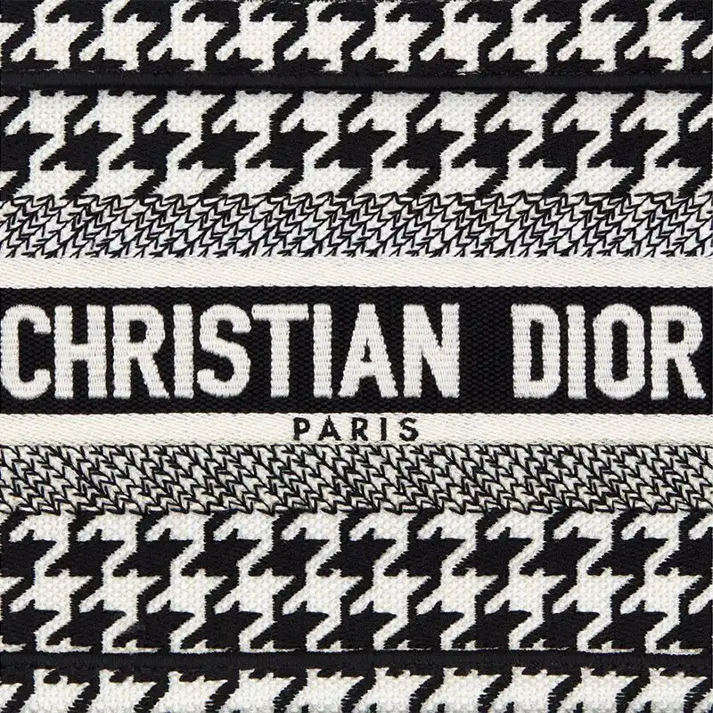 Cheap Mini Dior Book Tote Macro Houndstooth Motif Canvas Black 0205