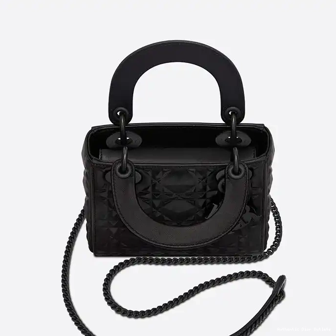 Cheap Diamond Ultramatte Calfskin Dior Mini Lady with Cannage Motif Black Bag 0216