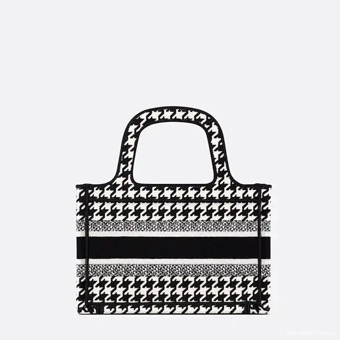 Cheap Black Macro Houndstooth Canvas Mini Motif Dior Book Tote 0219