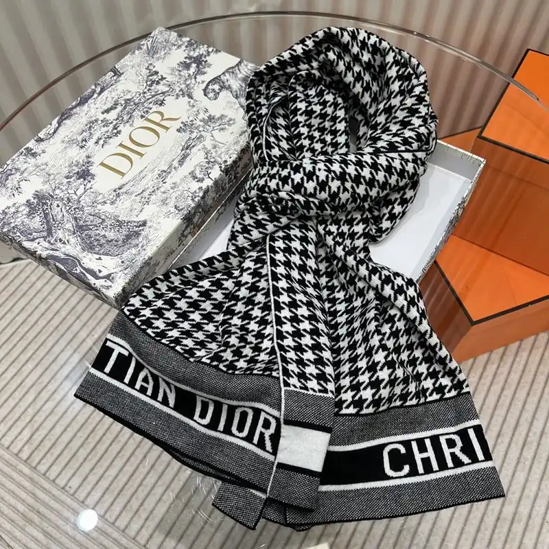 Cheap Dior Scarf Micro Houndstooth Motif Cashmere Black 0204