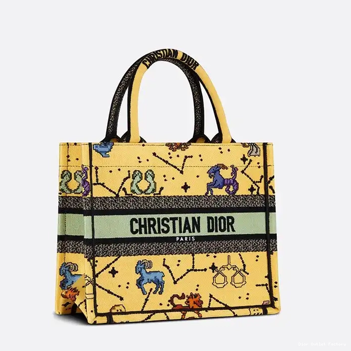 Cheap Dior Canvas Zodiac Book Pixel Motif Yellow Tote 0212