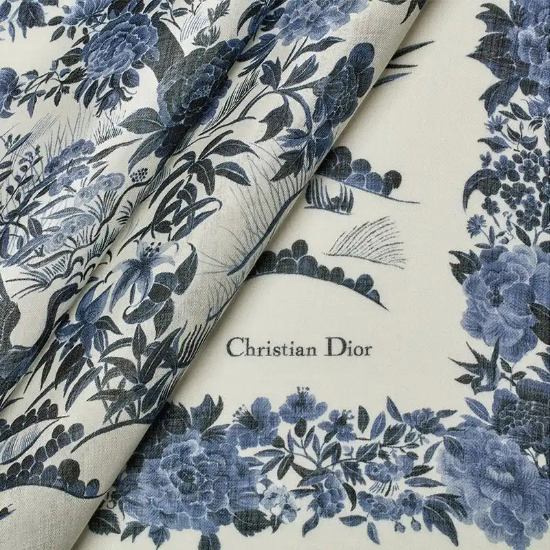 Cheap Dior Shawl Jardin d'Hiver Motif Cashmere and Silk Blue 0204