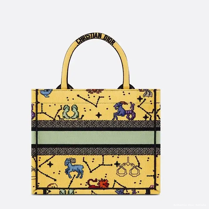 Cheap Book Tote Motif Canvas Yellow Dior Pixel Zodiac 0218